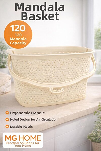 VENON سلة ماندال كريمية ⭐ سلة بلاستيكية ⭐   منظم لشرفة تجفيف الملابس مزود بجه...