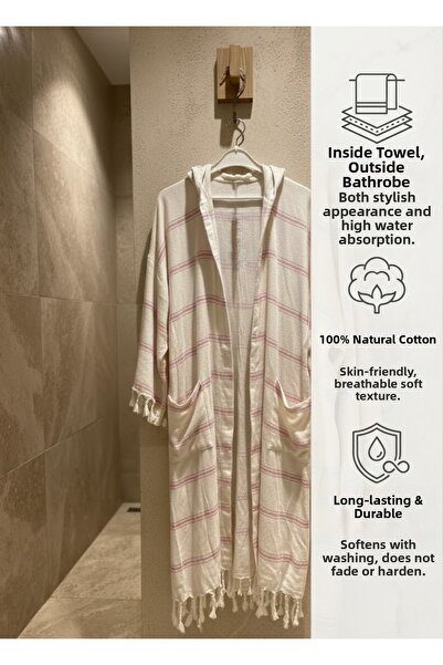 TECHTACT 100% Cotton Towel Peshtemal Hooded Bathrobe, Highly Absorbent, Unise...