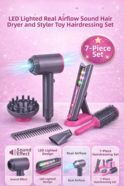 YILDIRIM OYUNCAK مجموعة ألعاب تصفيف الشعر الفاخرة لتجفيف الشعر وتصفيفه مع صوت...