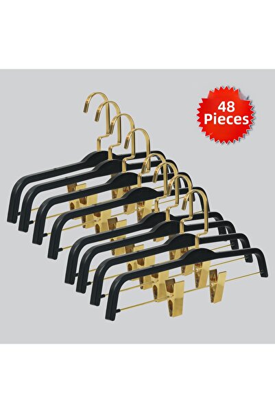 NYN Wooden 8178 (Gold Hooked Lama) Latched Skirt and Trouser Hangers 48 Pieces