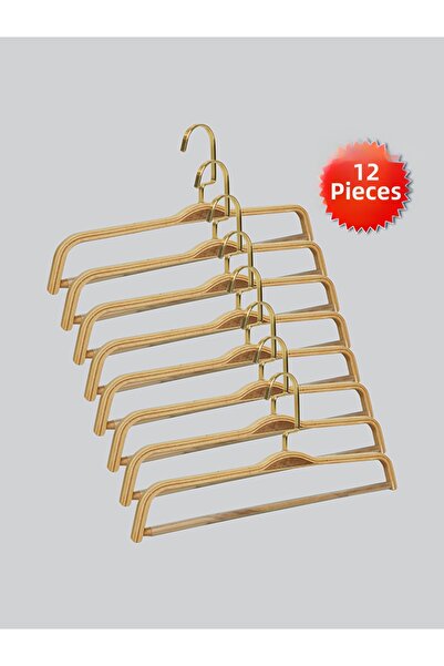 NYN شماعات بناطيل خشبية (خطاف ذهبي لاما) 8176 لون بارلي 12 قطعة