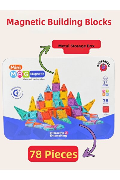 OYUNKAFASI Magnetic Building Blocks 78 Pieces - with Metal Box Magnetic Geome...