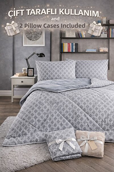 SUVAY لحاف ويلسوفت مزدوج |   2 غطاء وسادة مع هدية، قابل للعكس - سلسلة رمادية