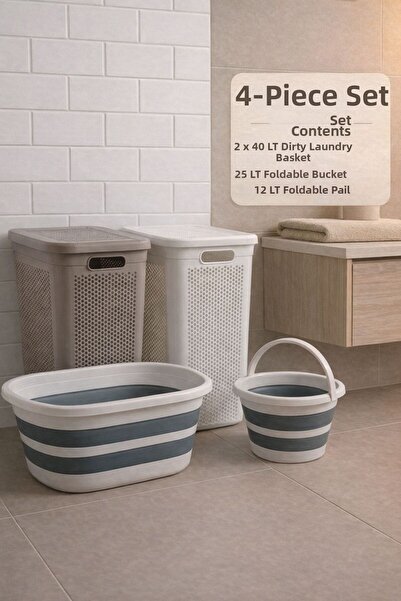Funny Life Σετ 4 τεμαχίων - 2 καλάθια βρώμικων ρούχων 40 LT, 25 LT πτυσσόμενο...