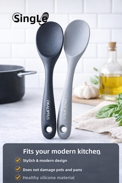 Single (2 Pieces) Ultra Hard Tip Silicone Serving Rice Spoon High Heat Resist...