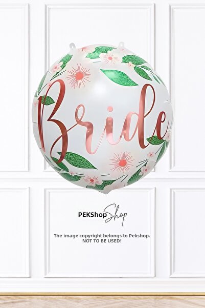 PEKSHOP بالون دائري مزين بالزهور مكتوب عليه عبارة 'Bride' بالون فويل للعروس
