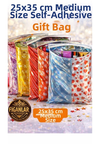 figanlar ambalaj 25x35 εκ. Μεσαίου μεγέθους Αυτοκόλλητη Μεταλλιζέ Τσάντα Δώρο...