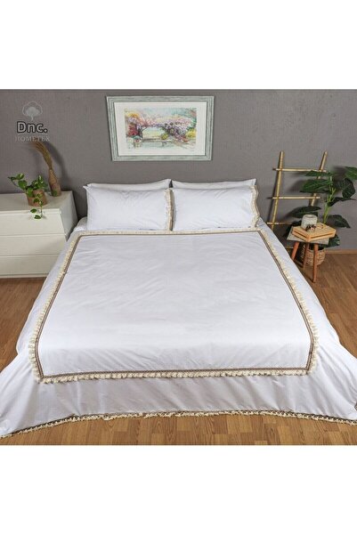 DNC home tekstil طقم غطاء لحاف مزدوج فاخر مخطط باللونين الأبيض والبني