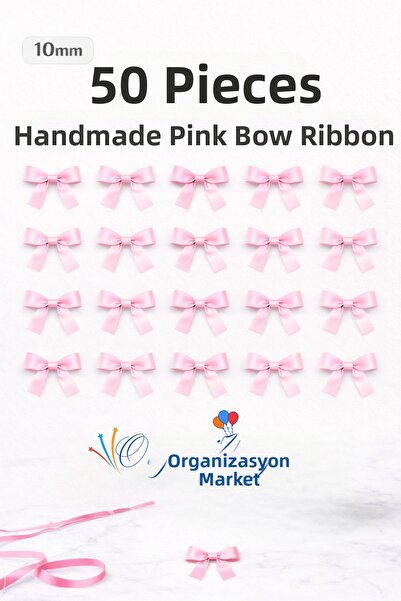 Organizasyon Pazarı شريط ساتان وردي فاخر بتصميم فيونكة 10 مم، 50 قطعة، لتزيين...