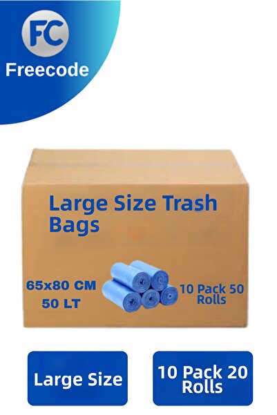Freecode كيس قمامة كبير الحجم 65×80 سم أزرق - 50 عبوة في صندوق - كيس قمامة قي...