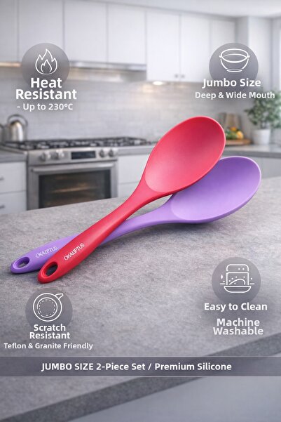 Single (2 Pieces) 30 cm Jumbo Size Silicone Tablespoon