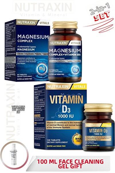 Nutraxin Magnesium Complex+Vitamin B6 60 Tablets & D3 1000 Iu 120 Tablets+ 10...