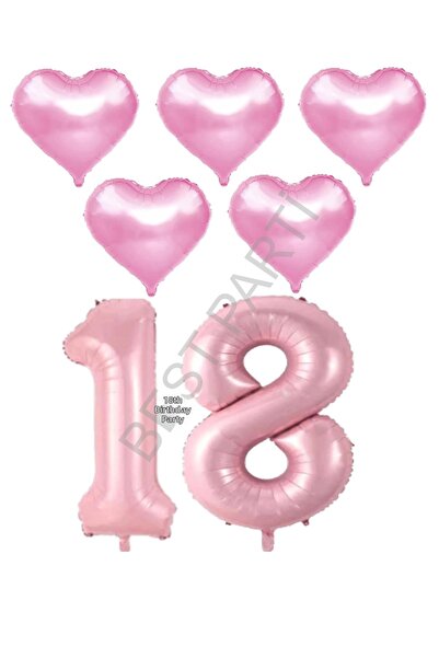 BEST PARTİ Best Pink Color 18Th Birthday Foil Balloon Celebration Set
