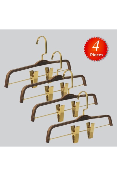 NYN خشب 8178 (GOLD KANCALI LAMA) شماعة خشبية للتنورة والسراويل مع مشبك 4 قطع