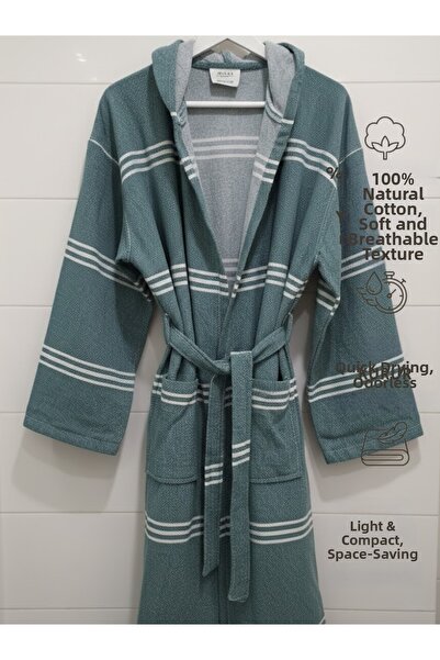 TECHTACT 100% Natural Cotton, Unisex Hooded Peshtemal Bathrobe, Quick-Drying,...
