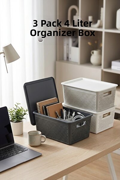 Vivenda 3 Pieces 4 Liter Organizer Baskets, Plastic Storage Box, In-Cabinet O...