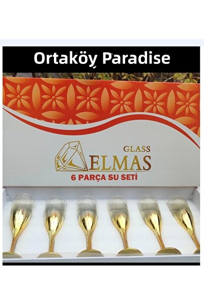 ORTAKÖY CENNETİ 6 Pieces of Pasabahce Gold Gilded Twist Model Flute Cup, 150 ...