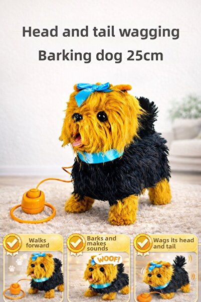 YILDIRIM OYUNCAK Plush Leash Walking Bow Dog 25 cm Sound Barking Dog Wagging ...