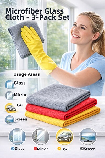 Single (3 броя) Микрофибърна кърпа за почистване на стъкла и огледала 40:40 cm