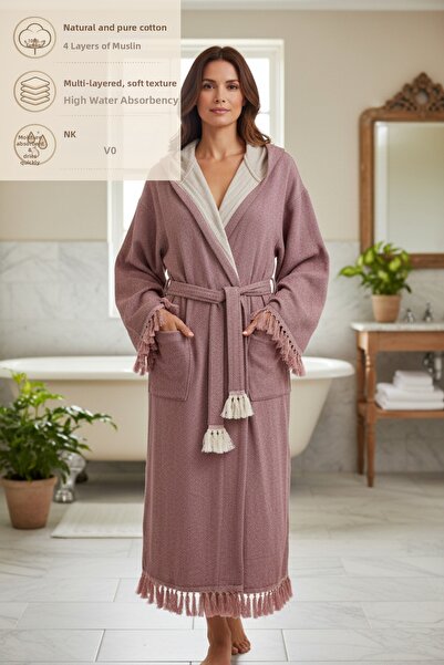 CESSTORE رداء حمام للجنسين من الموسلين مكون من 4 طبقات، رداء حمام وشاطئ ذو مل...