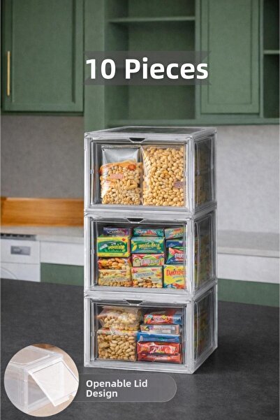 Bambus Home صندوق تخزين شفاف متعدد الأغراض مكون من 10 قطع - صندوق تنظيم التخز...