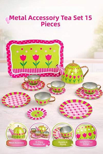 YILDIRIM OYUNCAK 15 Pieces Metal Teapot Set with Accessories Metal Quality Te...