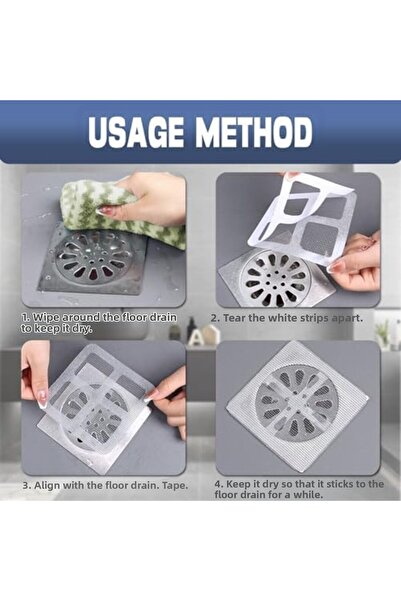 Yıldızan Esnshop Disposable Shower Drain Hair Remover Mesh Sticker 4"*4", Bat...