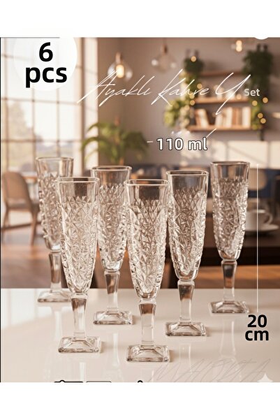 adana avm Crackle Footed Coffee Water Glass with Footed Glass Cup 6 Pieces