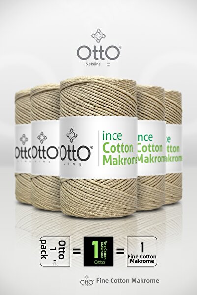 Otto Macrame din bumbac subțire - Bej - Pachet de 5 - 2mm/200gr/170m - Macram...