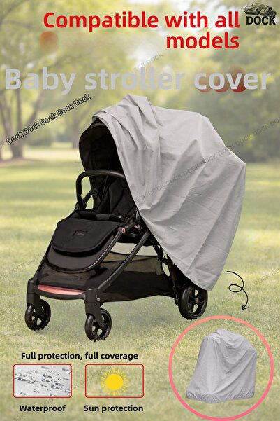 Dock غطاء حماية رمادي لعربة الأطفال (4 مواسم) حماية كاملة - غطاء كامل