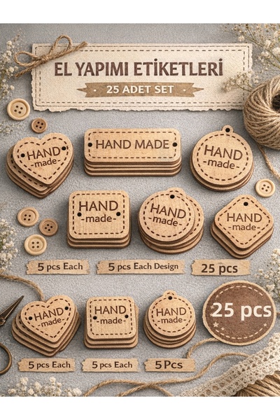 FabricMarket Wooden Handmade Label Set 25 Pieces – Wooden Tags for Handmade, ...
