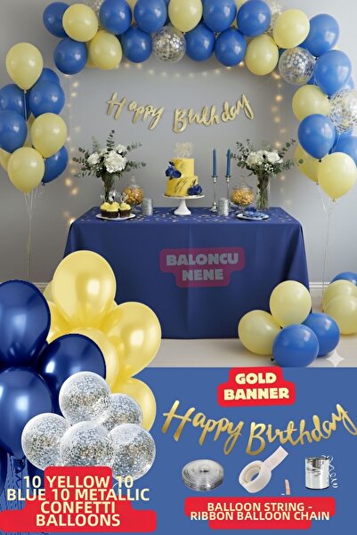 Baloncu Nene 30 de baloane galbene și albastre cu text de la mulți ani și con...