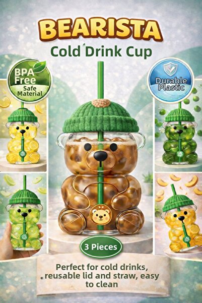 Mim Life 3-Pack Bearista Plastic Cold Drink Cup
