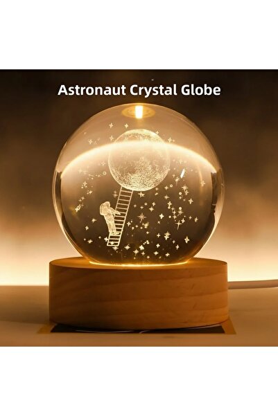 Fırsatkolik مصباح ليلي كريستالي ثلاثي الأبعاد على شكل رائد فضاء مع حامل خشبي ...