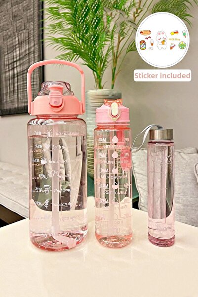 Madamev زجاجة مياه رياضية تحفيزية شفافة مكونة من 3 قطع مع ملصقات، مجموعة زجاج...