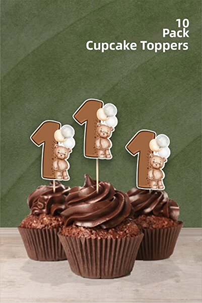 Generic Brand Teddy Bear Themed 1 Year Old Cupcake Decoration'10Pcs'