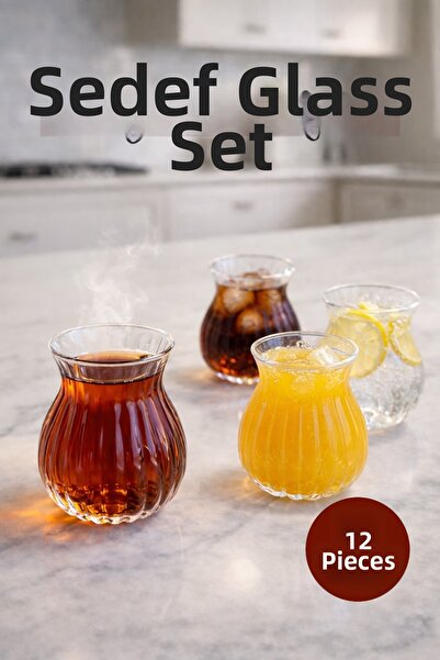 Kitchen Way مجموعة من 12 كوب زجاجي من البوروسيليكات سعة 200 مل، مقاوم للحرارة...