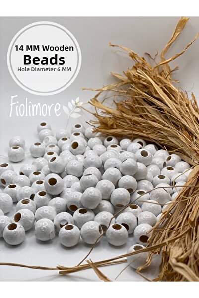 Fiolimore Λευκές ξύλινες χάντρες 14 mm (50 Gr 47 τμχ) Πλάτος τρύπας διάμετρος...