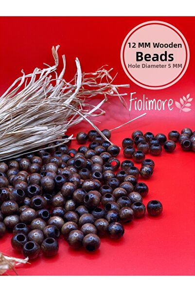 Fiolimore Καφέ ξύλινες χάντρες 12 mm (50 Gr 87 τεμάχια) Διάμετρος τρύπας 5 mm...