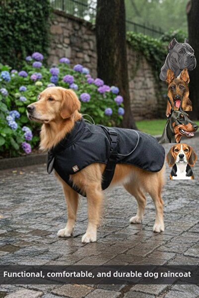 salya store Dog Clothing, Large Breed Dog Raincoat, Waterproof Dog Coat, Blac...