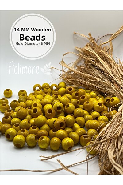 Fiolimore Κίτρινες ξύλινες χάντρες 14 mm (50 Gr 47 τεμάχια) Φαρδιά διάμετρος ...
