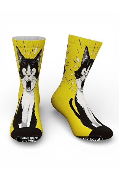 By Saadet Özkanlı Kedili Yellow Sports Socks, Yoga Socks