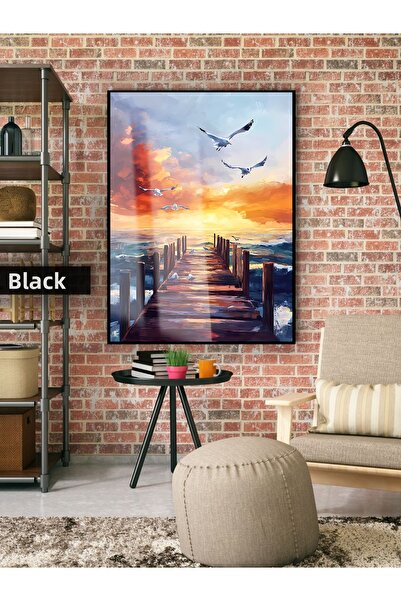 Harika bir ev Hari̇kabi̇rev | Sunset Pier Art Model | Framed Tempered Glass T...