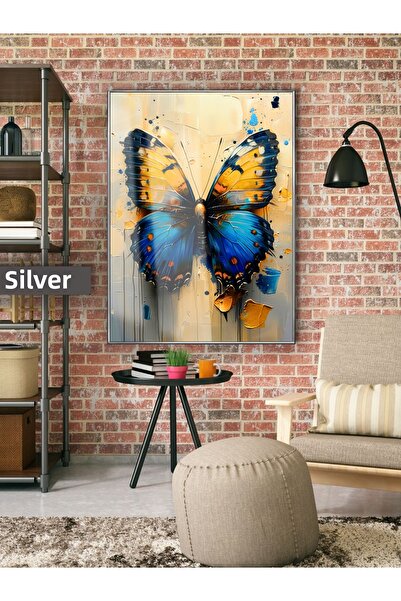 Harika bir ev Hari̇kabi̇rev | Modern Sari-Dark Blue Butterfly Model | Framed ...