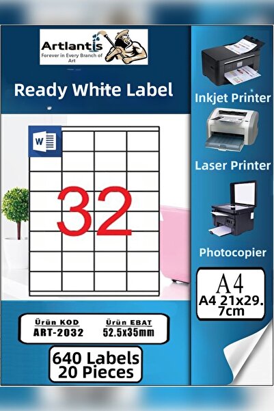Artlantis A4 32 bucăți Etichete gata tipărite 52,5x35 mm 20 coli 1 pachet Hâr...