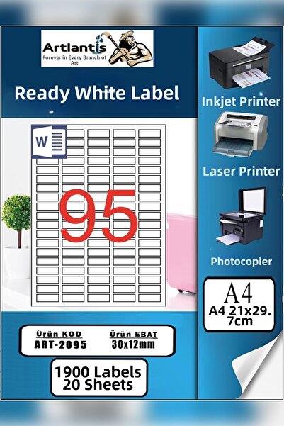 Artlantis Etichetă A4 gata formată 30x12 mm 20 coli 1 pachet cu 95 de bucăți ...