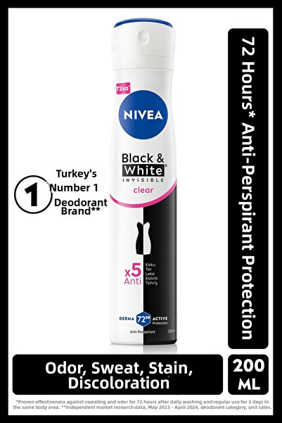 NIVEA مزيل عرق بخاخ للنساء - 200 مل، 72 ساعة، تصميم باللونين الأسود أو الأبيض...