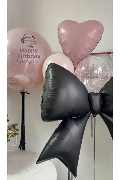 Çemrek Süs Parti Black Bow Heart Balloon Jumbo Balloon Set 6 Pieces