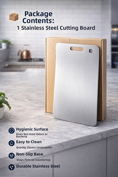 Single Stainless Steel Cutting Board High-End 24×34 cm