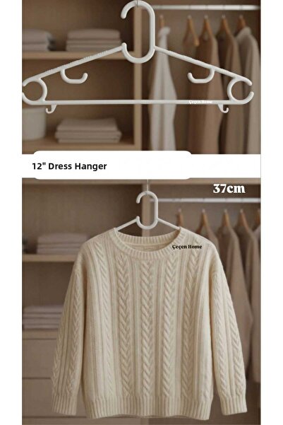 ÇEÇEN HOME مجموعة من 12 شماعة ملابس بلاستيكية، شماعة بلاستيكية صلبة بيضاء، شم...